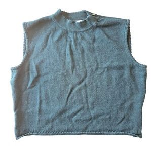 St. John Women's Dark Green Knit Mock Neck Sleeveless Sweater Blouse. Size M‎